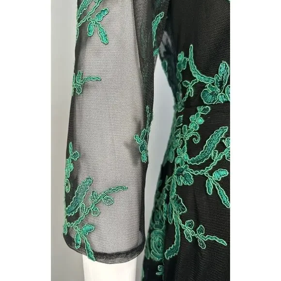 Hailey By Adrianna Papell Evening Dress Green Lace Embroidery Long Sleeve Sz-8 - Picture 4 of 16